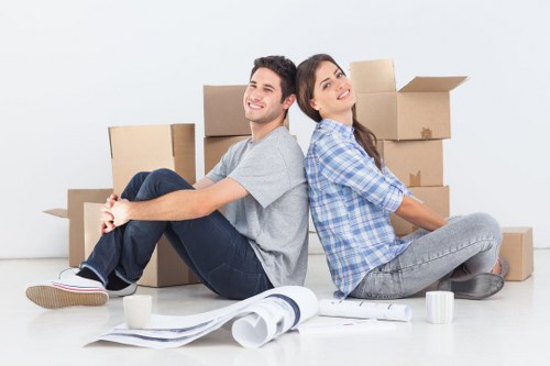 Household boxes and furniture prepared for removals van transport