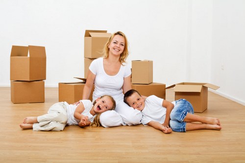 Small business relocation support with boxes and office items