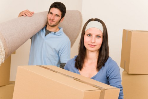 Packed boxes and household items ready for transport in Ladbroke Grove