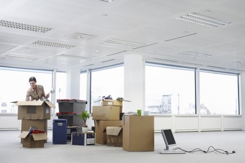 Careful office moving in a busy West London street